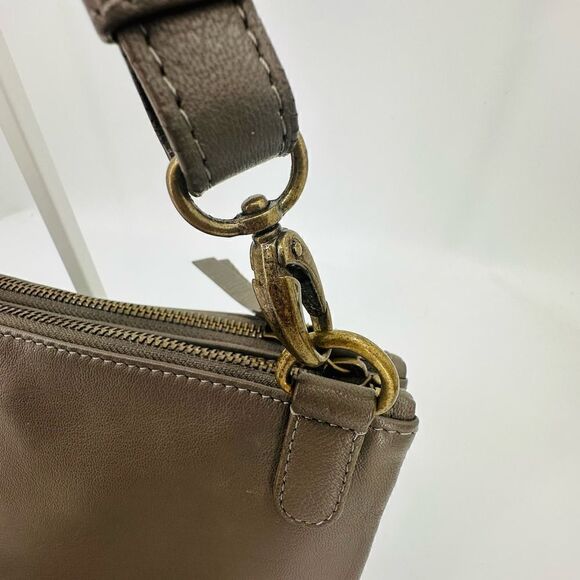 Lucky Brand Leather Fringe Crossbody Bag Gray Western Hippie Boho 3 Section - Picture 12 of 12